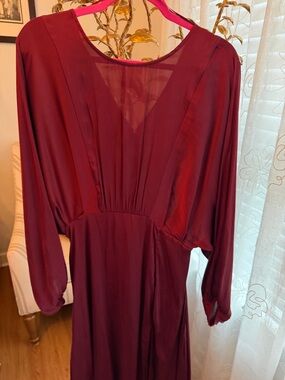 Astr Burgundy Long Sleeve V-Neck Maxi Dress